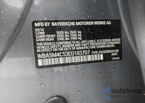 2014 BMW 535I Gran Turismo xDrive z USA, uszkodzony, nr VIN WBA5M4C53ED183707